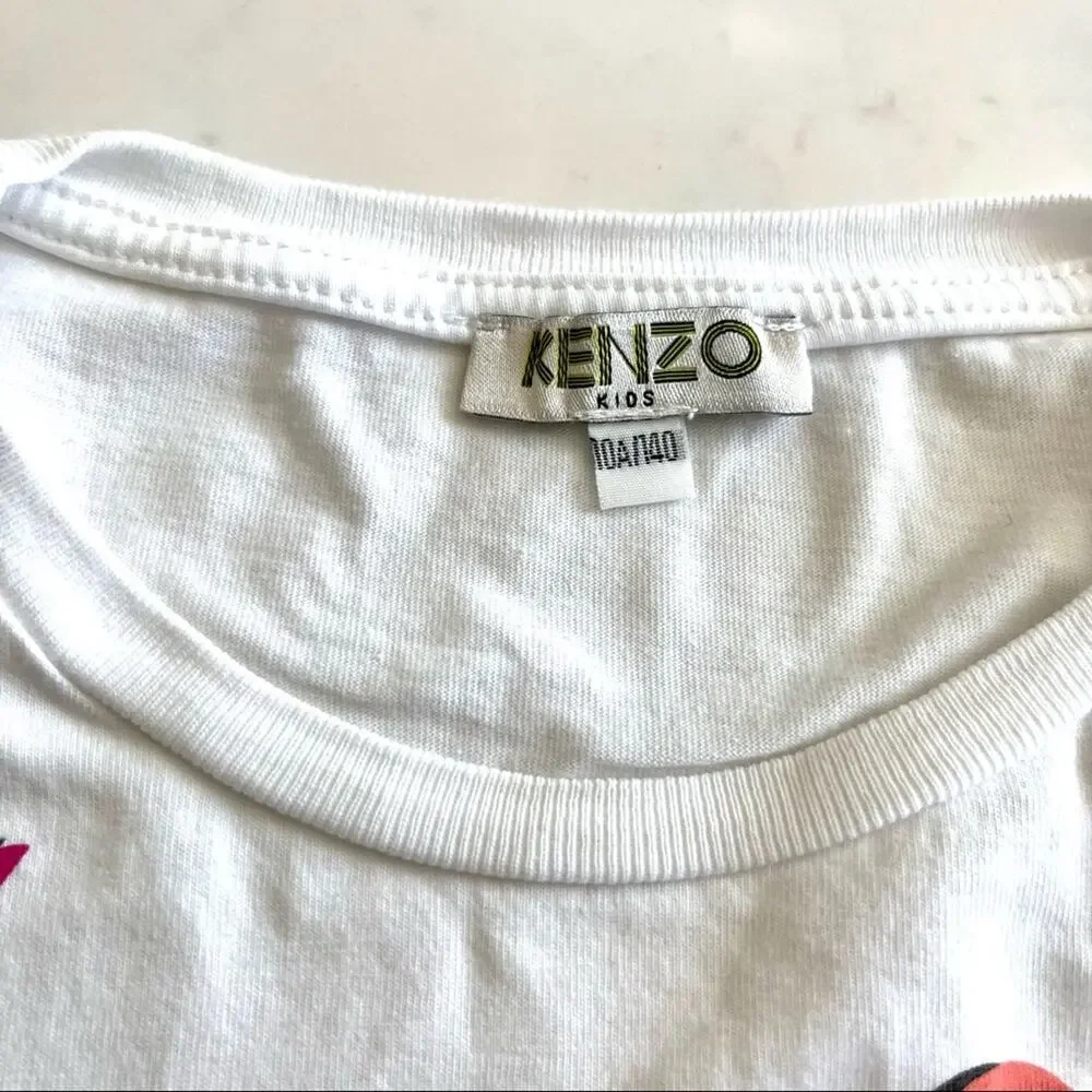 Kenzo Signature Girls White Ruffle Bell Short Sleeve T Shirt Top size 10